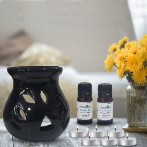 Aroma Diffuser Combo Set With 2 Scented Fragrance Oil & 6 Tealight Candles (Clean Air | Good Luck)
