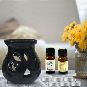 Aroma Diffuser Combo Set With 2 Scented Fragrance Oil & 6 Tealight Candles (Vanilla | Jasmine)