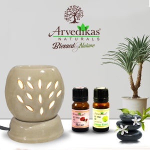 Electric Aroma Diffuser Set With 2 Fragrance Scented Oil 10Ml-(Rose | Lemongrass)