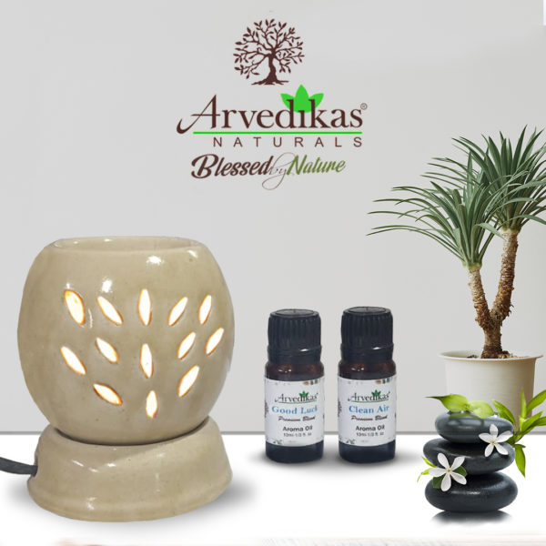 Electric Aroma Diffuser Set With 2 Fragrance Scented Oil 10Ml-(Good Luck | Clean Air)