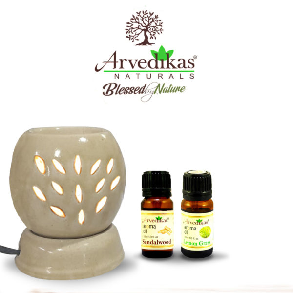 Electric Aroma Diffuser Set With 2 Fragrance Scented Oil 10Ml-(Sandalwood | Lemongrass)